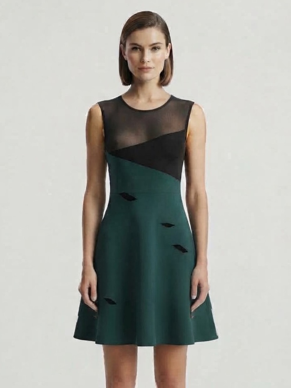 Christian Dior Sleeveless Green knit Dress with Black Mesh Bodice size 2